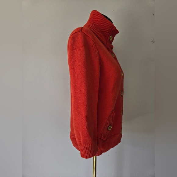 RALPH LAUTEN- Orange Knit Gold Buttoned Cardigan. Size Large - Picture 5 of 12